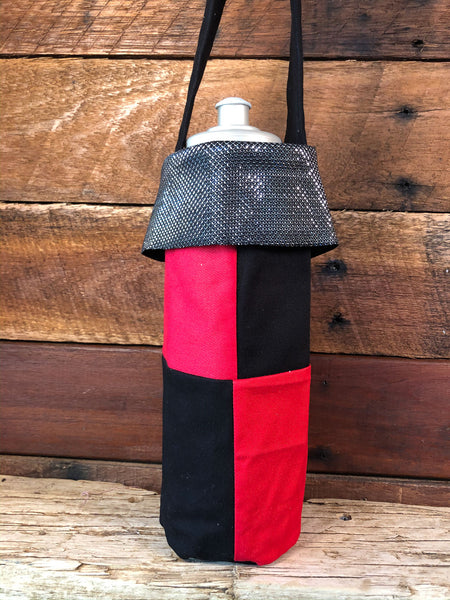 Water Bottle Tote - Black & Red