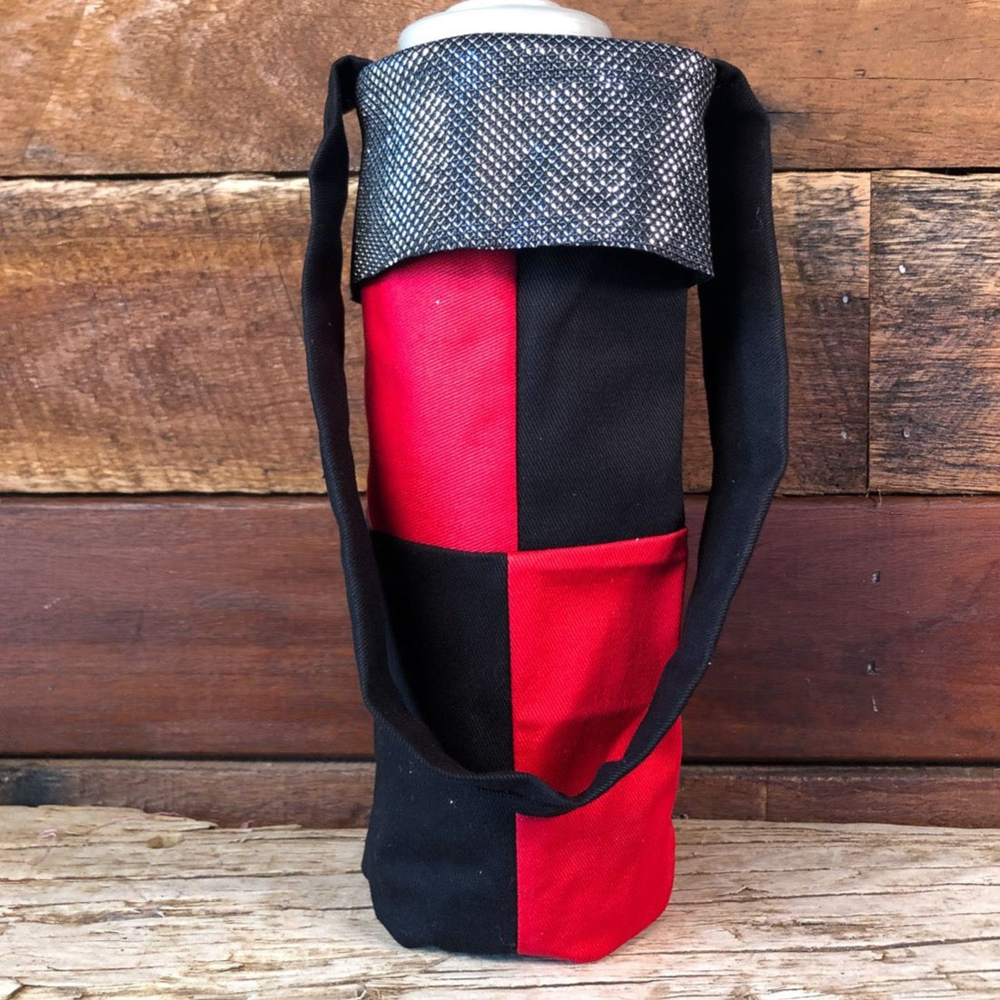 Water Bottle Tote - Black & Red