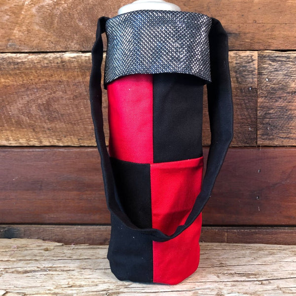 Water Bottle Tote - Black & Red